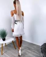Valkoinen Lahtise õlgadega Vööga Sifoon-kleit