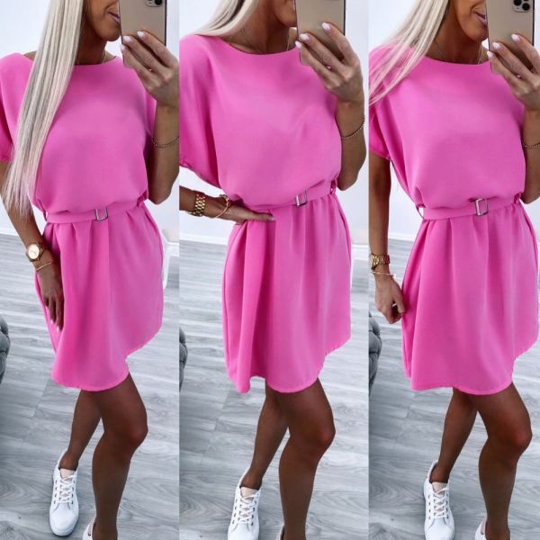Fuchsia Casual Belted Dress