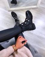 Black Pearl Strap Ankle Boot
