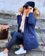 Navy Blue Winter Parka With Fake Fur And Waterproof Coating