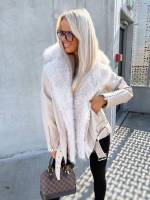 Bēša Oversize Mākslīgās Kažokādas Jaka Ar Siltu Oderi