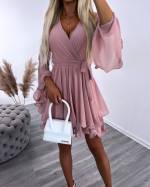 Розовый Шифоновое платье с завязками посередине