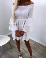 White Off Shoulder Top-elastic Dress