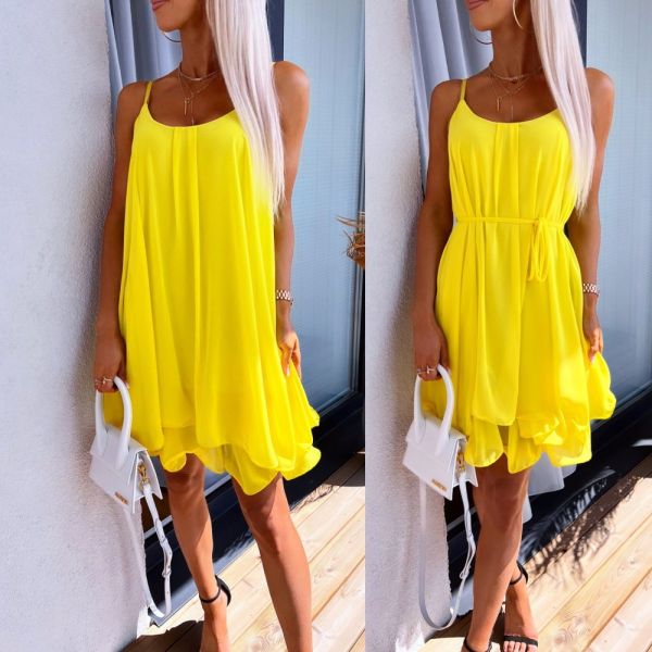Yellow Chiffon Dress With Shoulder Straps