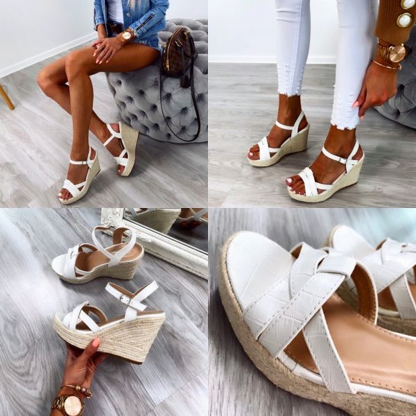 White Braided Wedge Sandals