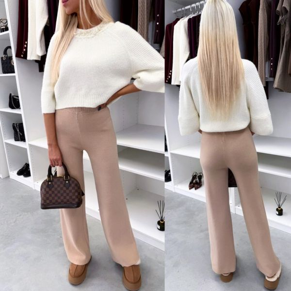 Karmelowy Miękkie I Elastyczne Spodnie Z Prostą Nogawką