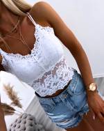 White Stretchy Lace Crop Top