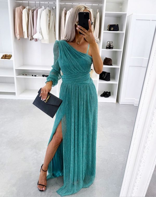 Turquoise Glossy Maxi Dress