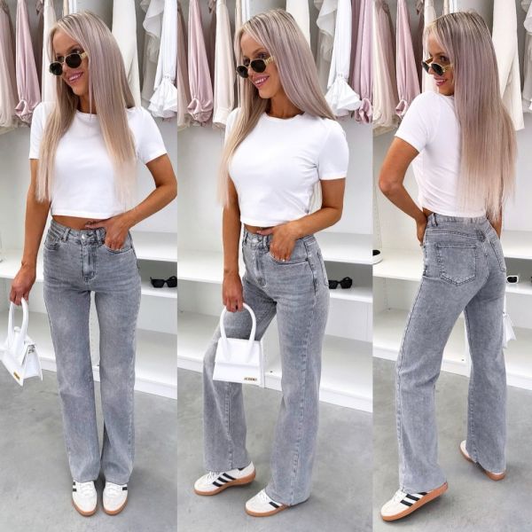 Grey Straight-cut Stretch Jeans