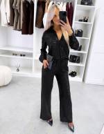 Czarny Miękki Komplet Dwuczęściowy Z Cekinami