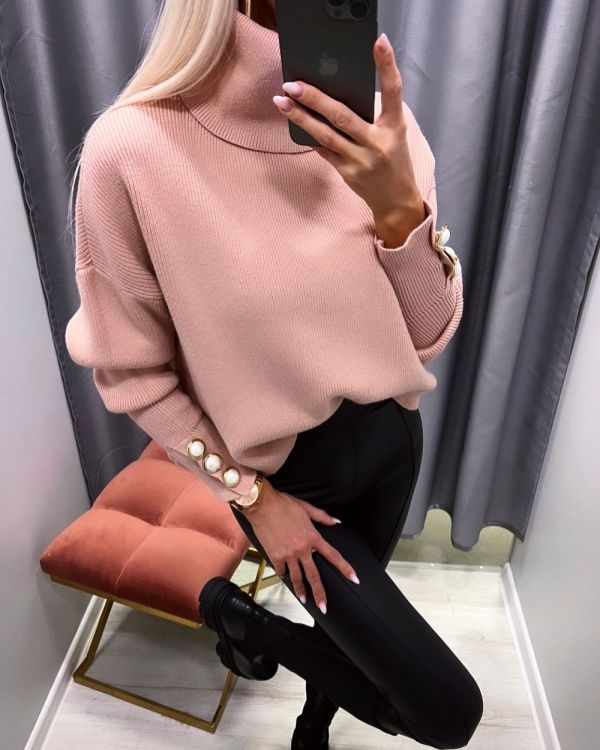 Pink High Collar Sweater