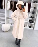 Pruun Kapuutsiga Luksuslik Talvemantel