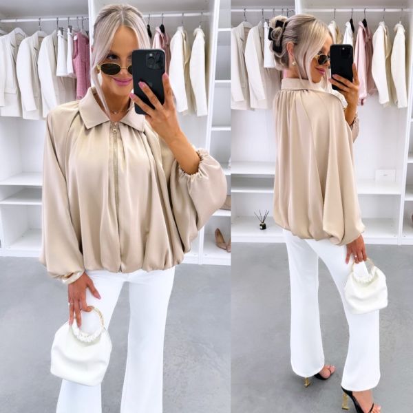 Beige Silky Zip-up Jacket