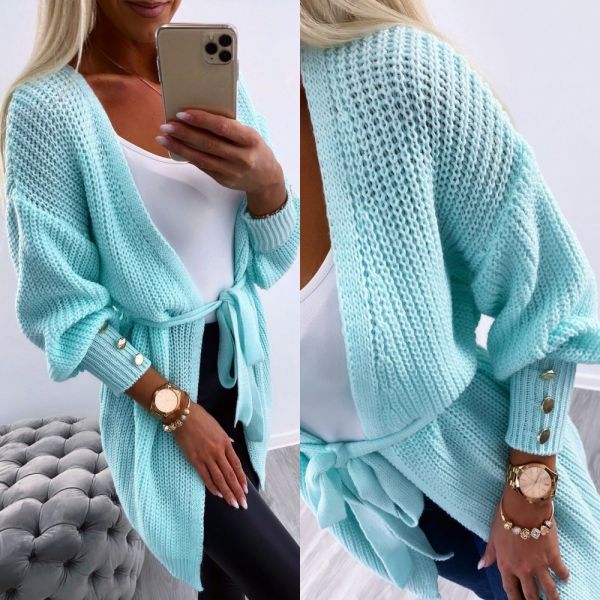 Turquoise Tie Button Cardigan