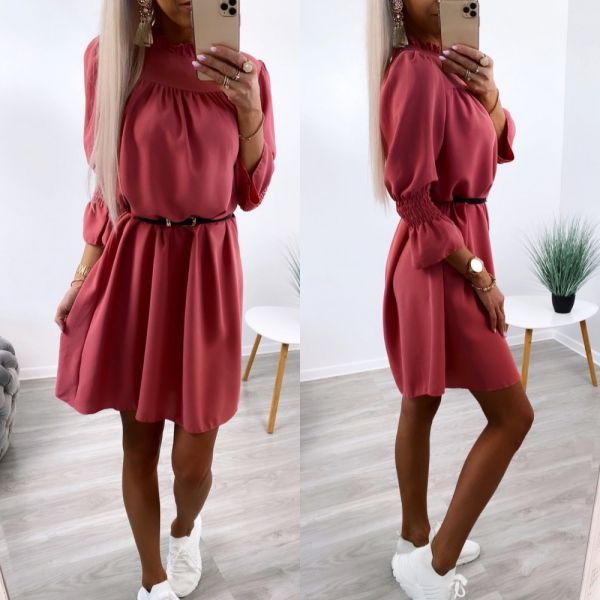 Pink Casual Belted Dress