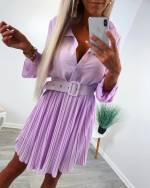 Purple Chiffon Belted Dress