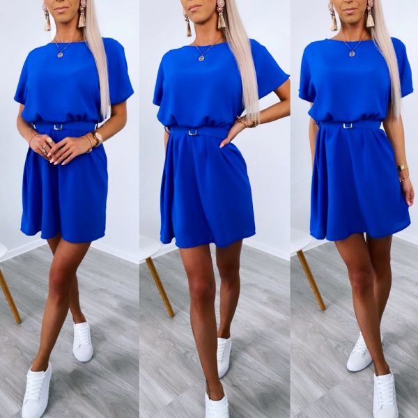 Blue Casual Belted Dress