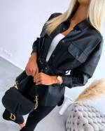 Black Leather Oversized Jacket