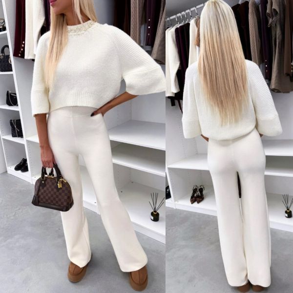 Jasny Beż Miękkie I Elastyczne Spodnie Z Prostą Nogawką