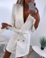 White Blazer Belted Dress