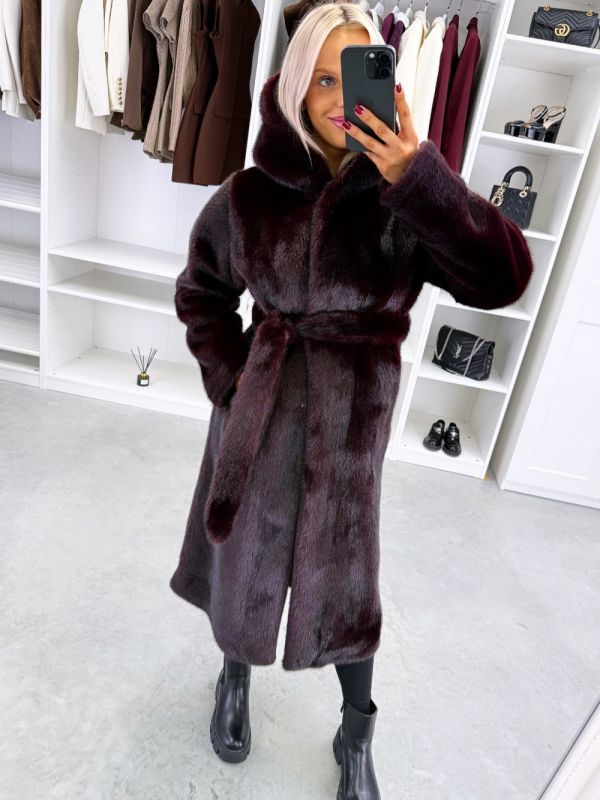 Dark Purple Luxurious Winter Coat With Hood