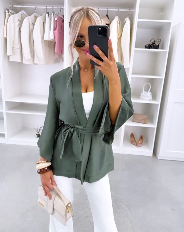 Khaki Silky Tie-front Jacket