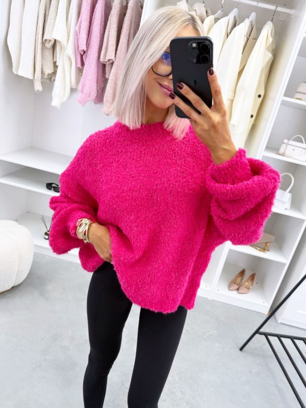 Fuksia Pikkade Varrukatega Pehme Kampsun