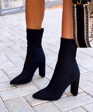 Melns Block Heel Casual Ankle Boots