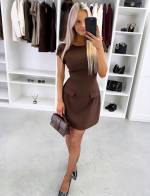 Brązowy Rozkloszowana Sukienka Z Dopasowaną Talią