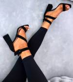Black Velvet Block-heeled Shoes