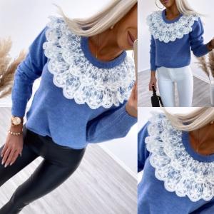 Blue Soft Sweater With Lace