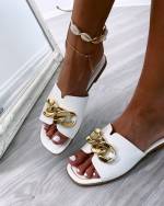 White Casual Gold Chain Slippers