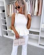Jasny Beż Bluzka W Stylu Peplum
