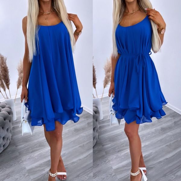 Blue Chiffon Dress With Shoulder Straps
