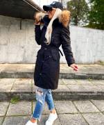 Black Winter Parka With Natural Fur And Waterproof Outer Layer