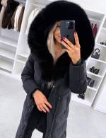 Czarny Zimowa Parka Z Regulowanym Pasem