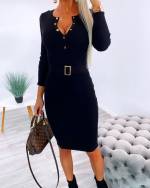 Серый Платье-свитер с заклепками и ремешком