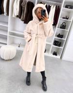 Pruun Kapuutsiga Luksuslik Talvemantel