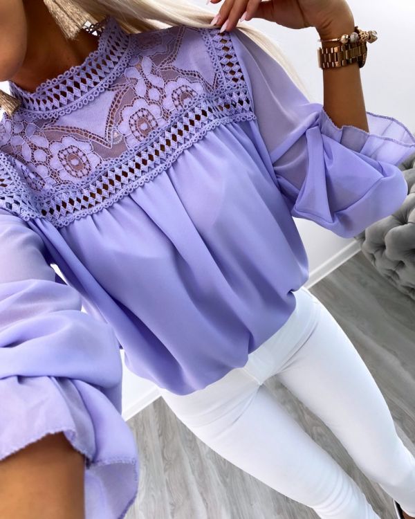 Purple Lace Chiffon Blouse