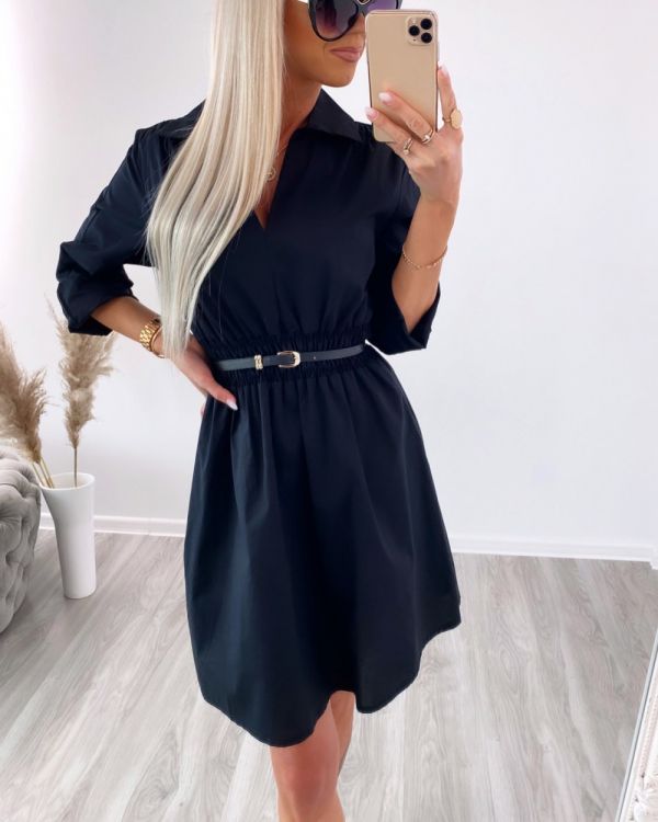 Black Belted Casual Shirt-dress