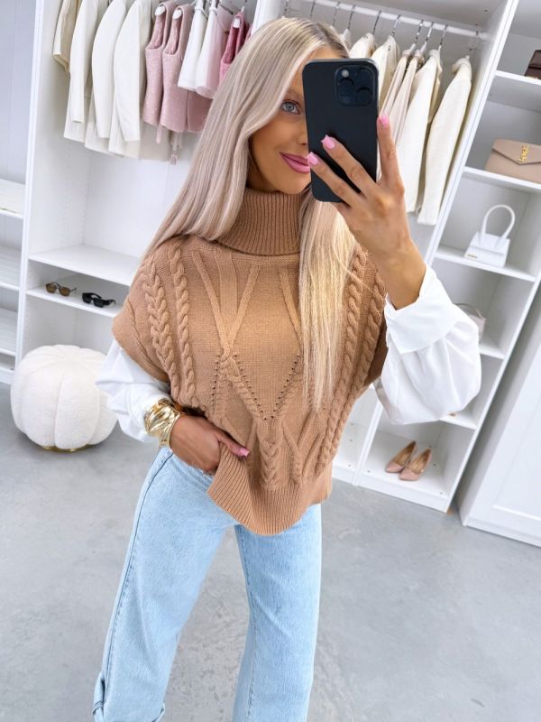 Kamielis Balts Adīts Vests Ar Oderi