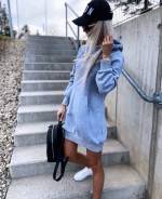 Blue Hooded Pullover Dress