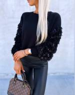 Light Beige Sweater With Sequins And Feathers