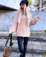 Pink High Collar Oversized Sweater