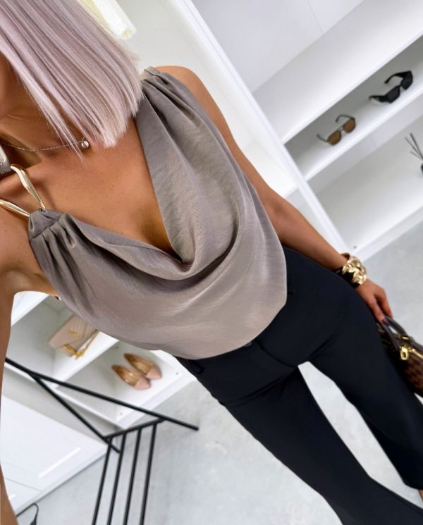 Taupe Kuldse Detailiga Siidjas Pluus