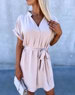 Beige Casual Dress With Pockets And Belt
