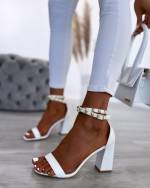 White Classic Block-heeled Shoes With Rivets