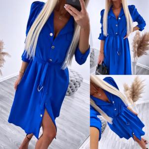 Blue Buttoned Dress Tied In The Middle