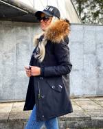 Beige Winter Parka With Real Fur And Waterproof Outer Layer