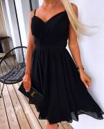 Black Chiffon Dress With Shoulder Straps
